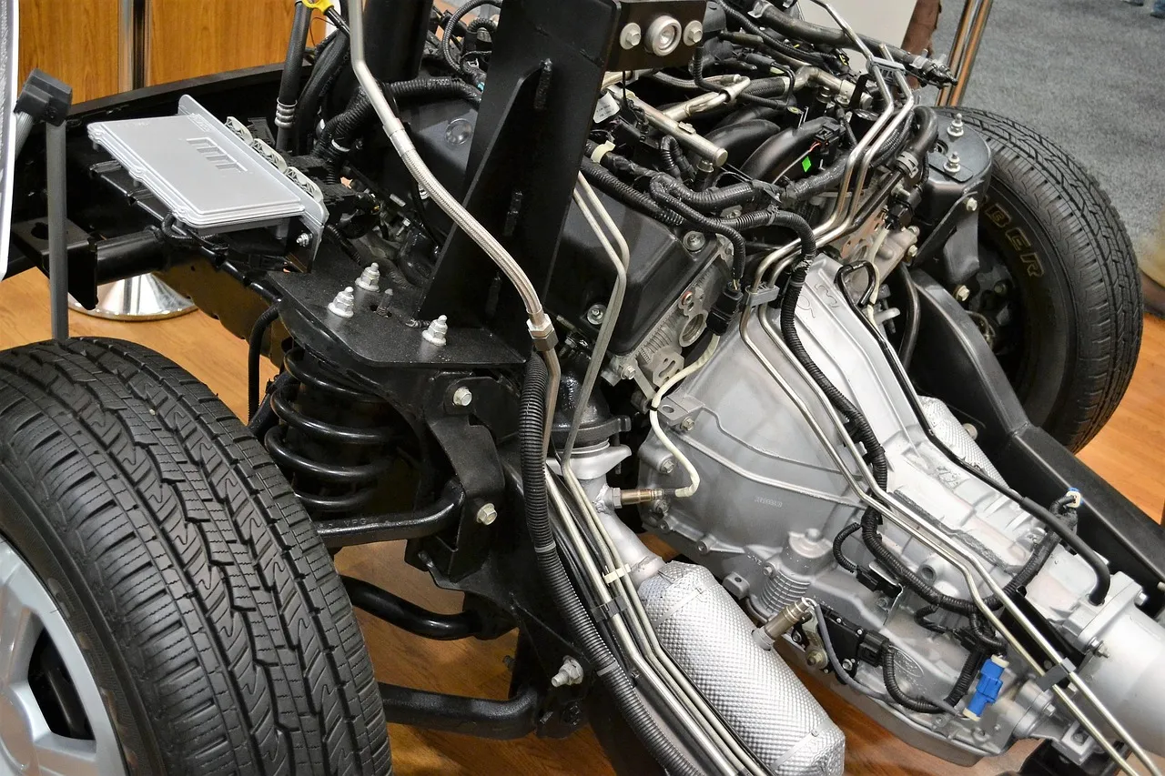 Car chassis and suspension during assembly