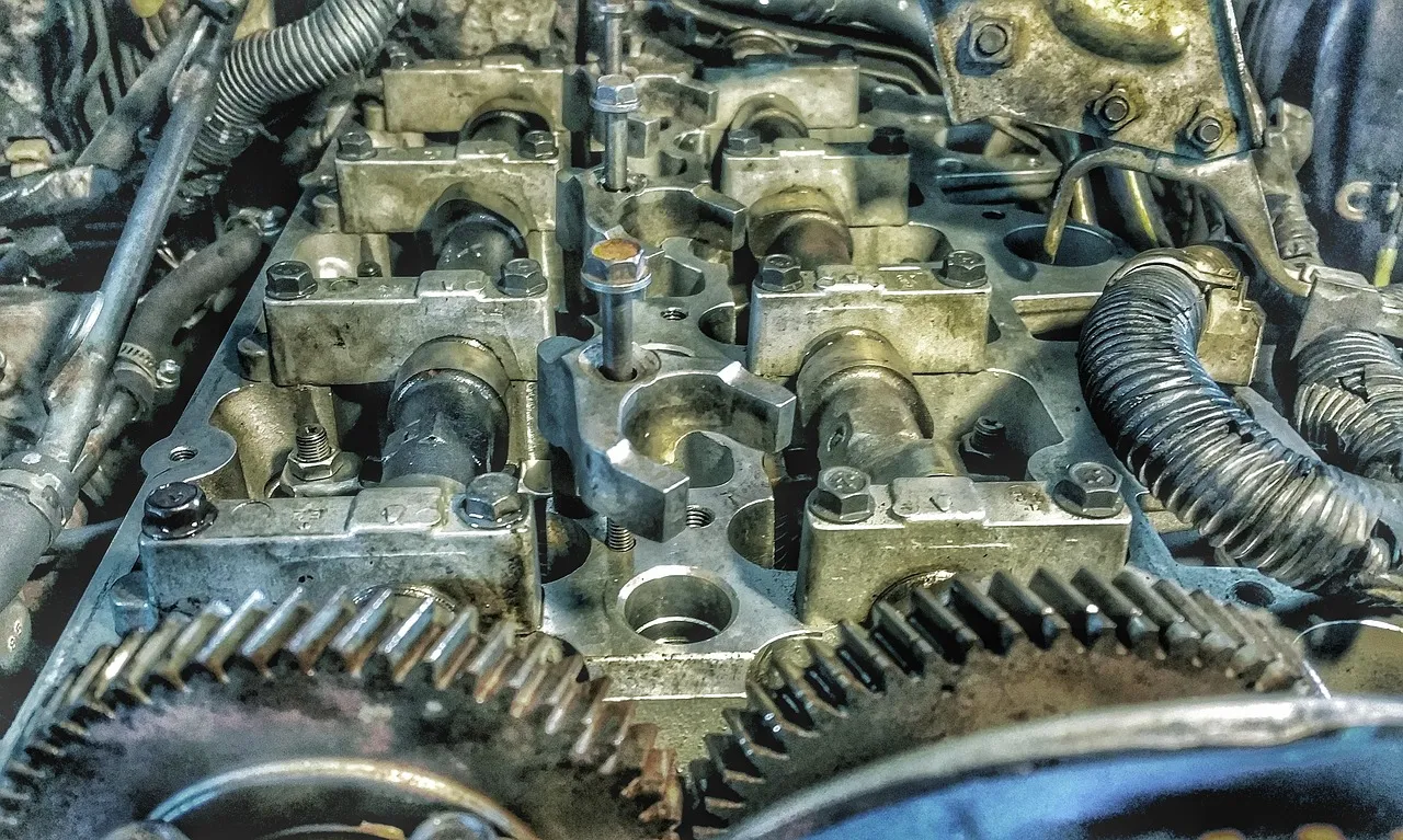 Close-up of engine camshafts
