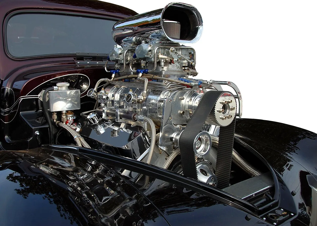 Polished chrome intake on a performance engine